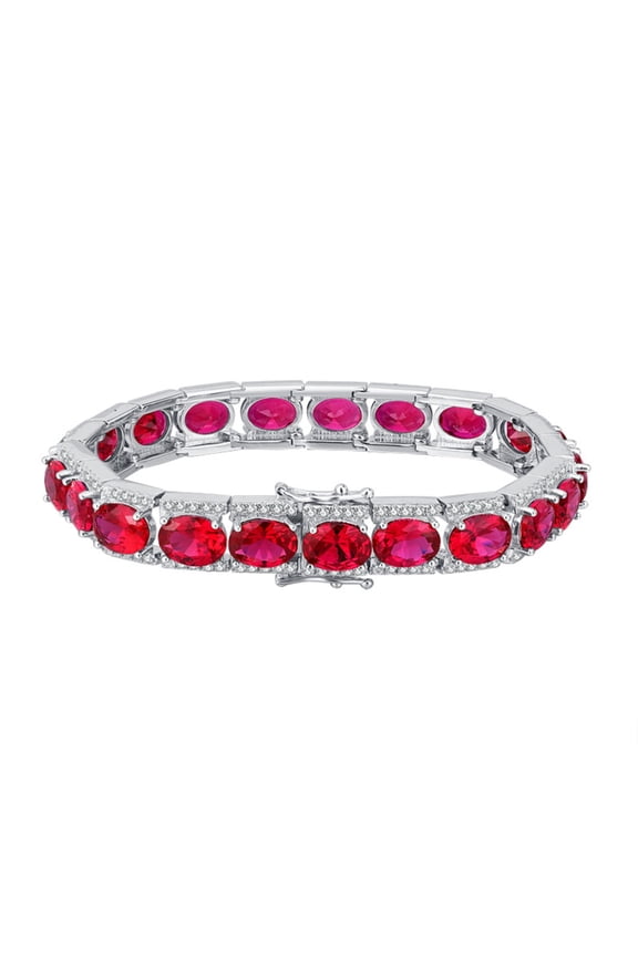 6.5 Inch Classic Bling S925 Sterling Silver Blue Spinel & Created Ruby Tennis Bracelets for Women, Perfect For Everyday & Vacation Wear