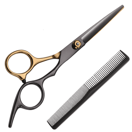 Hair Cutting Scissors,6.5 Inch Professional hair cutting Set ,Thinning Shears Kit, Grooming Haircut Kit,Right Left Handed Barber Scissors-Black Gold