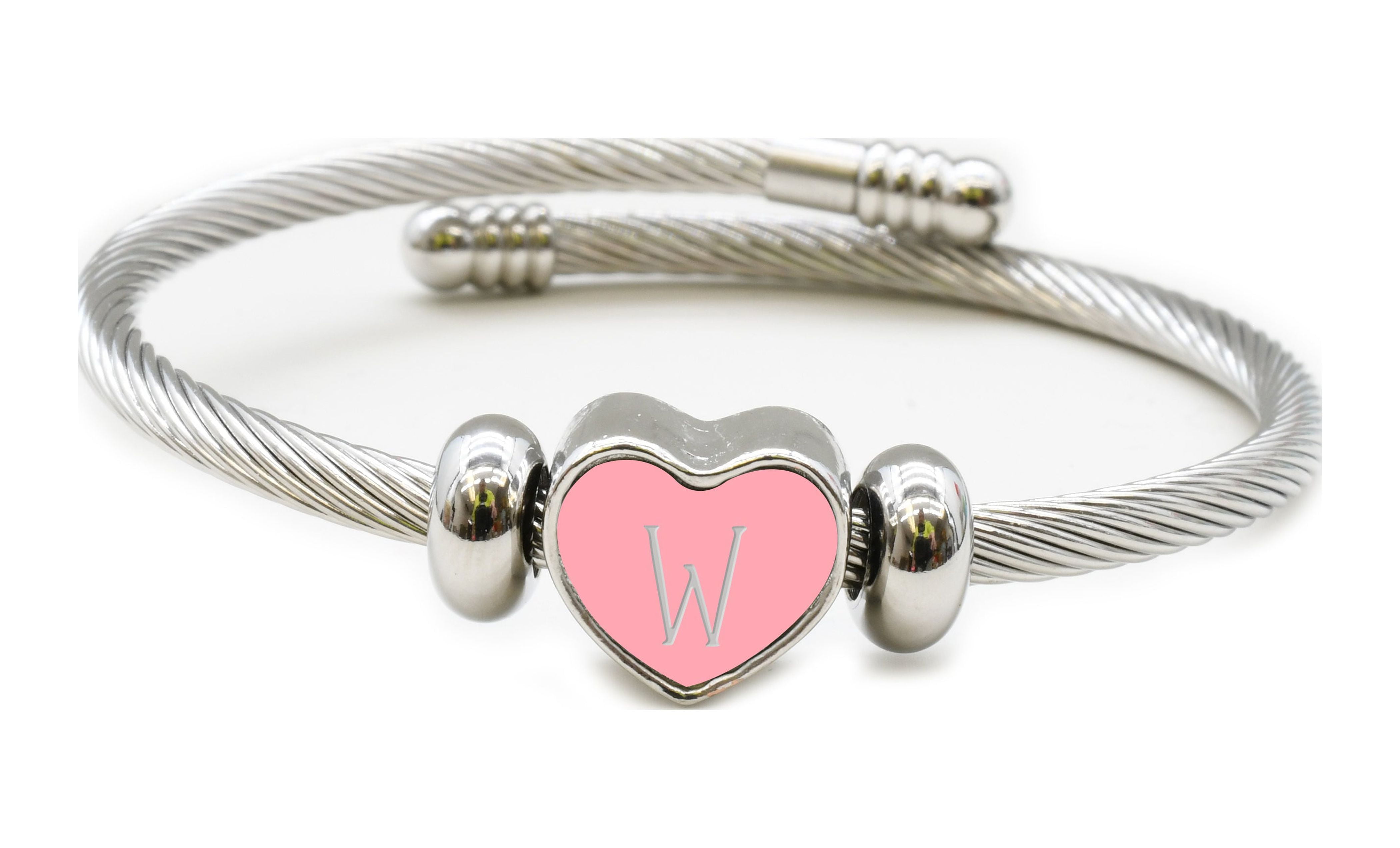Pink box stainless steel initial bangle deals