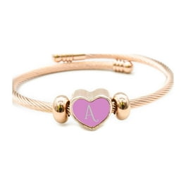 6.5 Inch Interchangeable Reversible Rose Gold Tone Heart Cable Initial Bracelets by Pink Box Red
