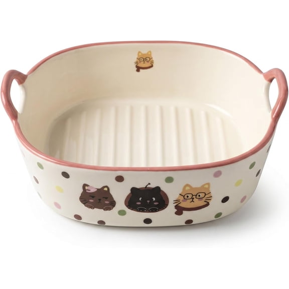 6.5 Inch Small Baking Dish, 23 oz Ceramic Au Gratin Dish with Handles, Deep Mini Casserole Dish for Personal Lasagna, Dishwasher & Microwave Safe, Design, 1 Pack