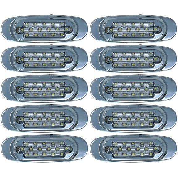6.5" Inch White LED Side Marker Lights Clearance Chrome Base Bezel 10x Clear Len