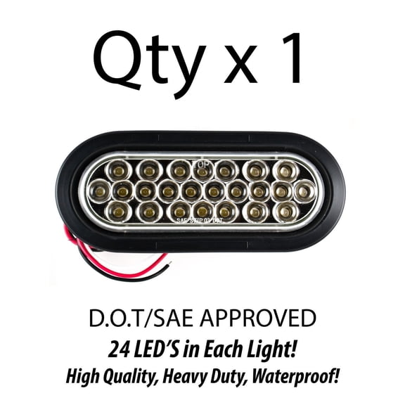 6.5" Inch White Oval 24 LED Backup/Tail Truck Light w/ Grommet+Pigtail - Qty 1