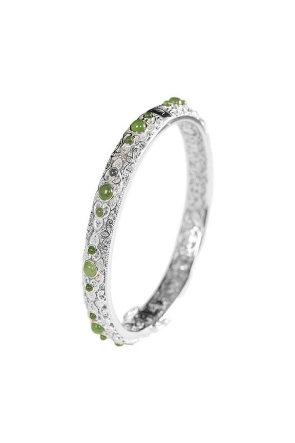 6.5 Inches Classic Openwork Women Open S925 Sterling Silver Jasper Bangle Bracelet - High-Quality Material, Traditional Handicraft, Perfect Accessory For Date