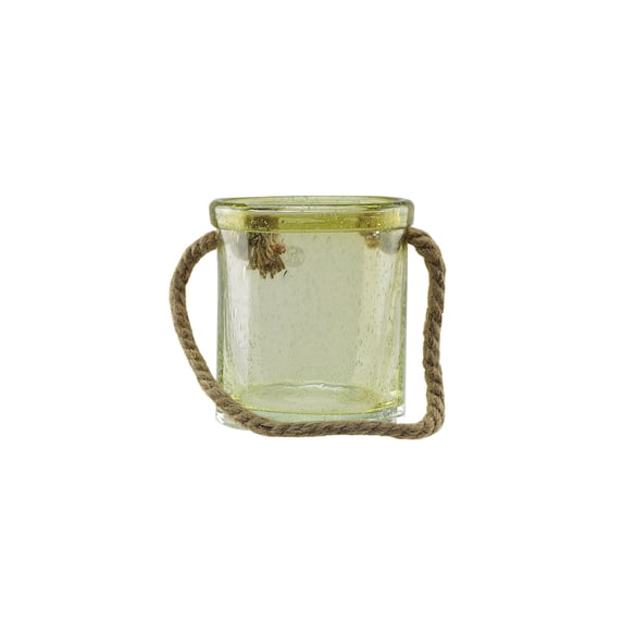 6.5" Lemonade Yellow Hand Blown Bubble Glass Hurricane with Jute Handle