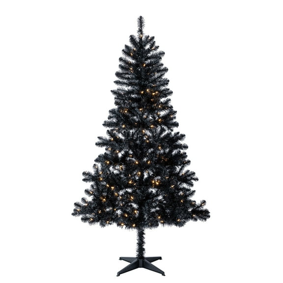 6.5' Pre-Lit Madison Pine Black Artificial Christmas Tree with Warm White LED Lights, by Holiday Time