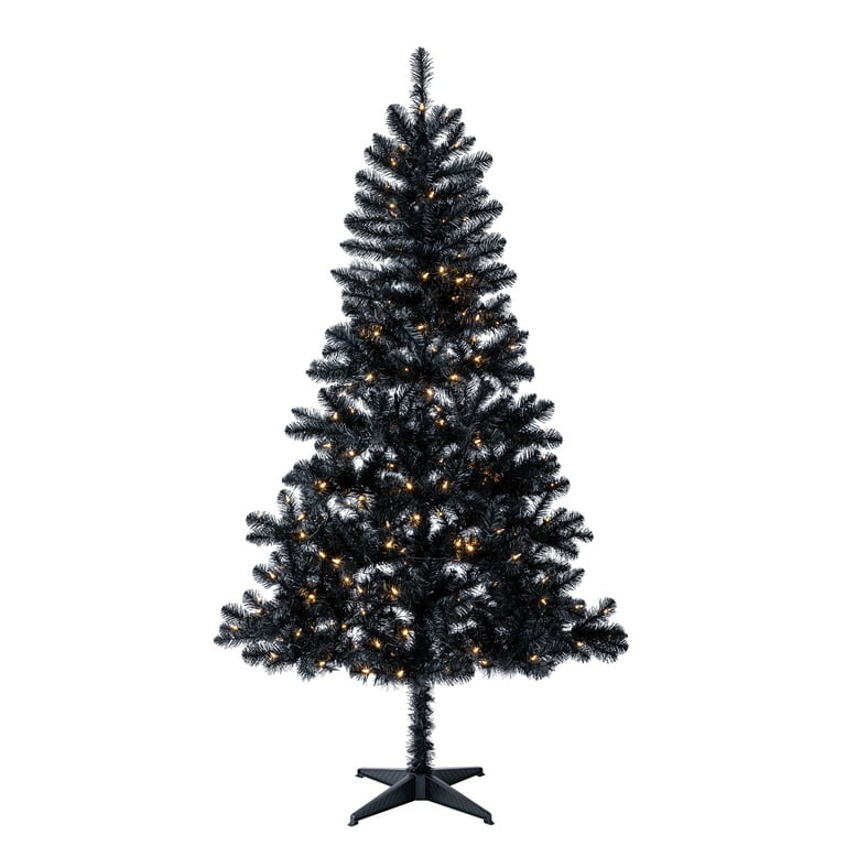 6.5' Pre-Lit Madison Pine Black Artificial Christmas Tree with