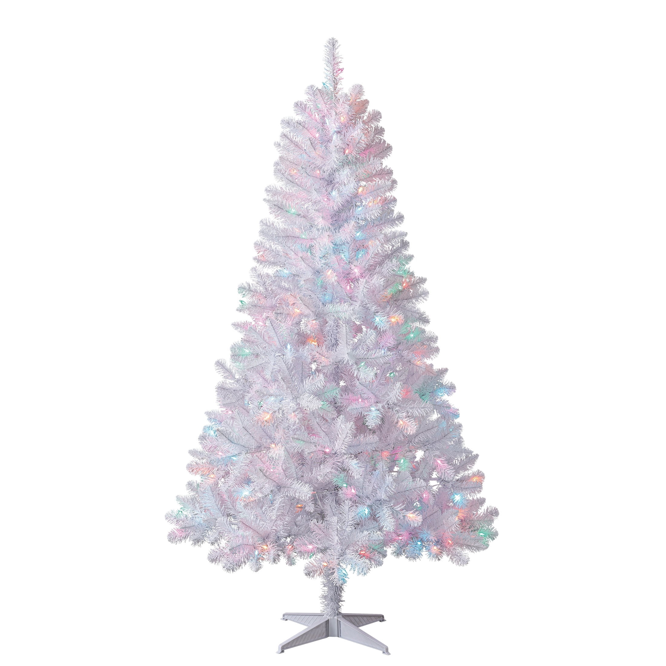 6.5' Pre-Lit Madison Pine White Artificial Christmas Tree with Color-Changing LED Lights and Stand, by Holiday Time