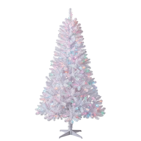 6.5' Pre-Lit Madison Pine White Artificial Christmas Tree with Color-Changing LED Lights and Stand, by Holiday Time