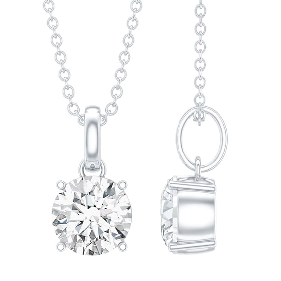 Rosec Jewels Certified Moissanite Pendant Necklace for Women - 7 mm - D-VS1 Grade - Solitaire Necklace with Chain - Ready to Gift, 10K White Gold