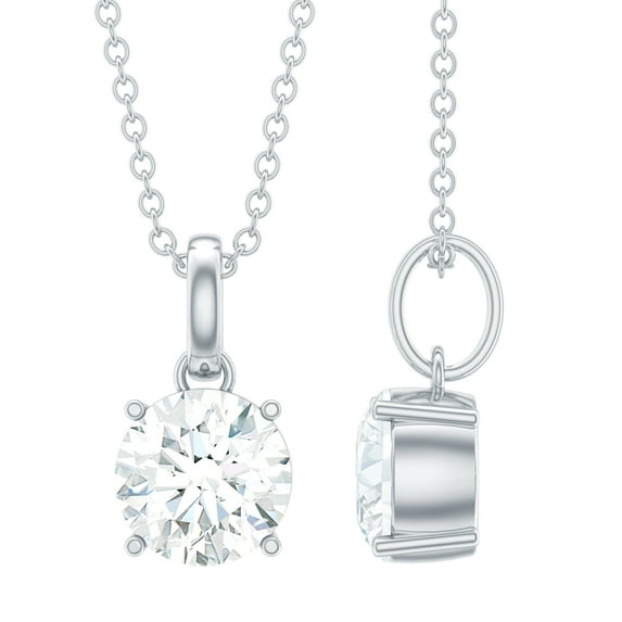 Rosec Jewels 6.5 MM Round Moissanite Solitaire Pendant Necklace in Prong Setting, 10K White Gold