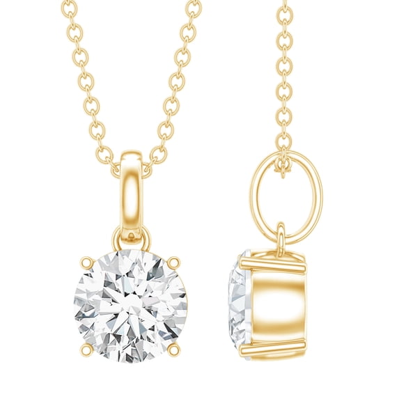 Rosec Jewels Certified Moissanite Pendant Necklace for Women - 7 mm - D-VS1 Grade - Solitaire Necklace with Chain - Ready to Gift, 14K Yellow Gold