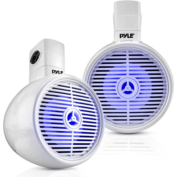 6.5" Marine Wakeboard Water Resistant Bluetooth Speaker - Single 2-Way Mini Box Speaker System with Built-in LED Lights, White PLMRWKBT65WT