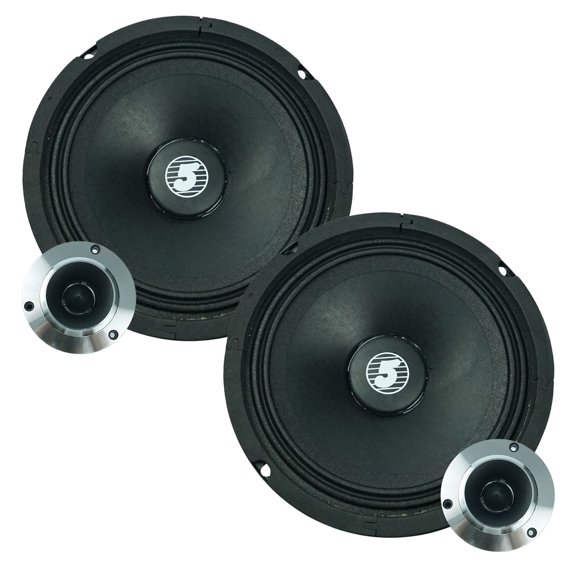 6.5" Mid-Range Speakers and Super Tweeters Combo 360W Peak Power, 4 Ohm / 8 Ohm, 180W RMS, 96dB Sensitivity, Titanium Tweeters, for Car Audio Door Speaker Replacement and Upgrades (2 Speakers + 2 Twe