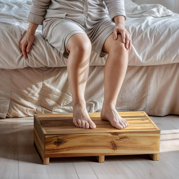 6.5" One Step Stool for Elderly, Acacia Wood High Riser Step Stool for Bed - 550 Lbs Wooden Mobility Stepping Stools for Adults, Kids/Bedside, Bathroom, Kitchen, Garden (Acacia, 6.5" Height)