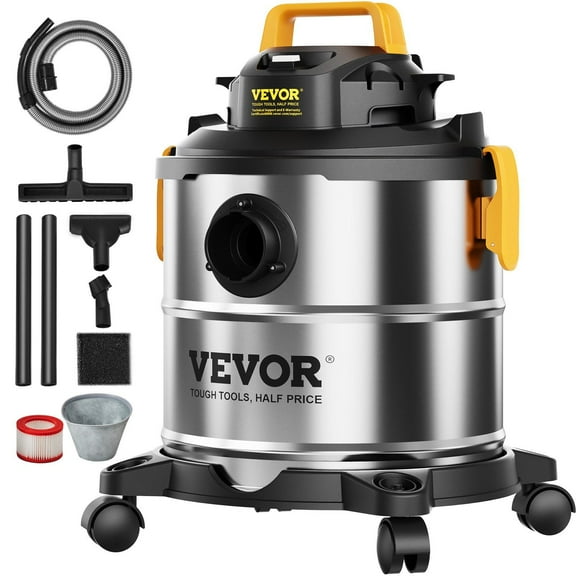 6.5 Peak HP Wet/Dry Shop Vacuum, 5.5 Gallon Stainless Steel Tank, Blower & Crevice Nozzle, Perfect for Carpet, Pet Hair, Debris