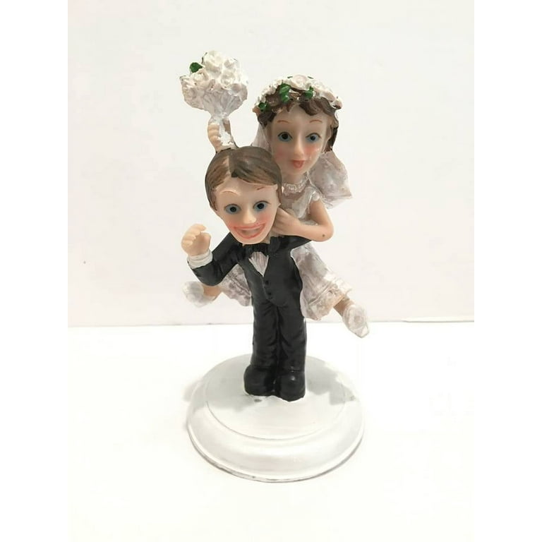 6.5 Poly Resin Funky Comical Wedding Cake Topper Groom Carries Bride