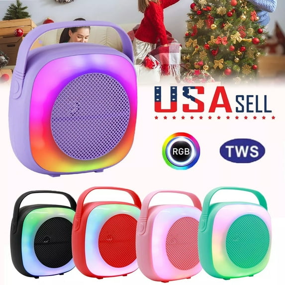 6.5" Portable Mini Bluetooth Speaker Sports Stereo Lightweight Desktop RGB Lights TWS FM USB Pink