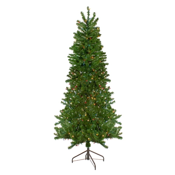 6.5' Pre-Lit Canadian Pine Slim Artificial Christmas Wall Tree Multi