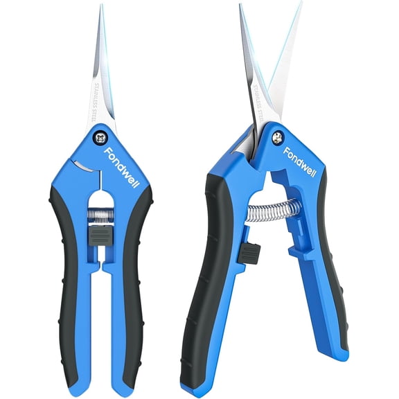 6.5" Pruning Shears Trimming Scissors: 2 Pack Straight & Curved Garden Snips with Micro Tip - Premium Plant Clippers for Precision Cutting