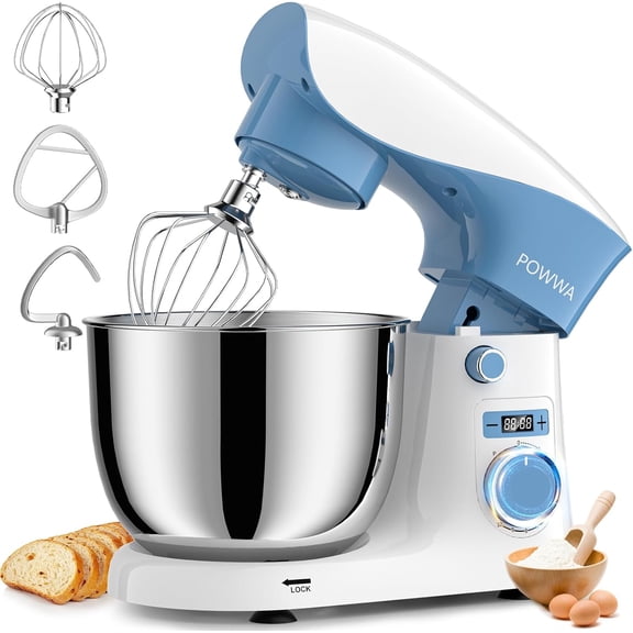 6.5 QT 10 Speeds Tilt-Head Electric Stand Mixer, 3-In-1 Kitchen Mixer with Bowl, Dough Hook, Whisk and Beater, Food Mixer for Baking and Daily Use (White Blue)