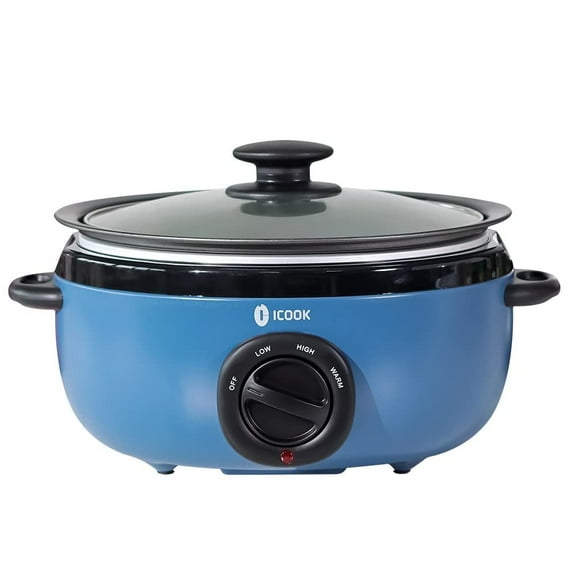 6.5 Quart Slow Cooker, Aluminium Sear/Sauté Stew Pot Stovetop Safe, Dishwasher Safe, Glass Lid, Adjustable Temp, Food Warmer (Blue)