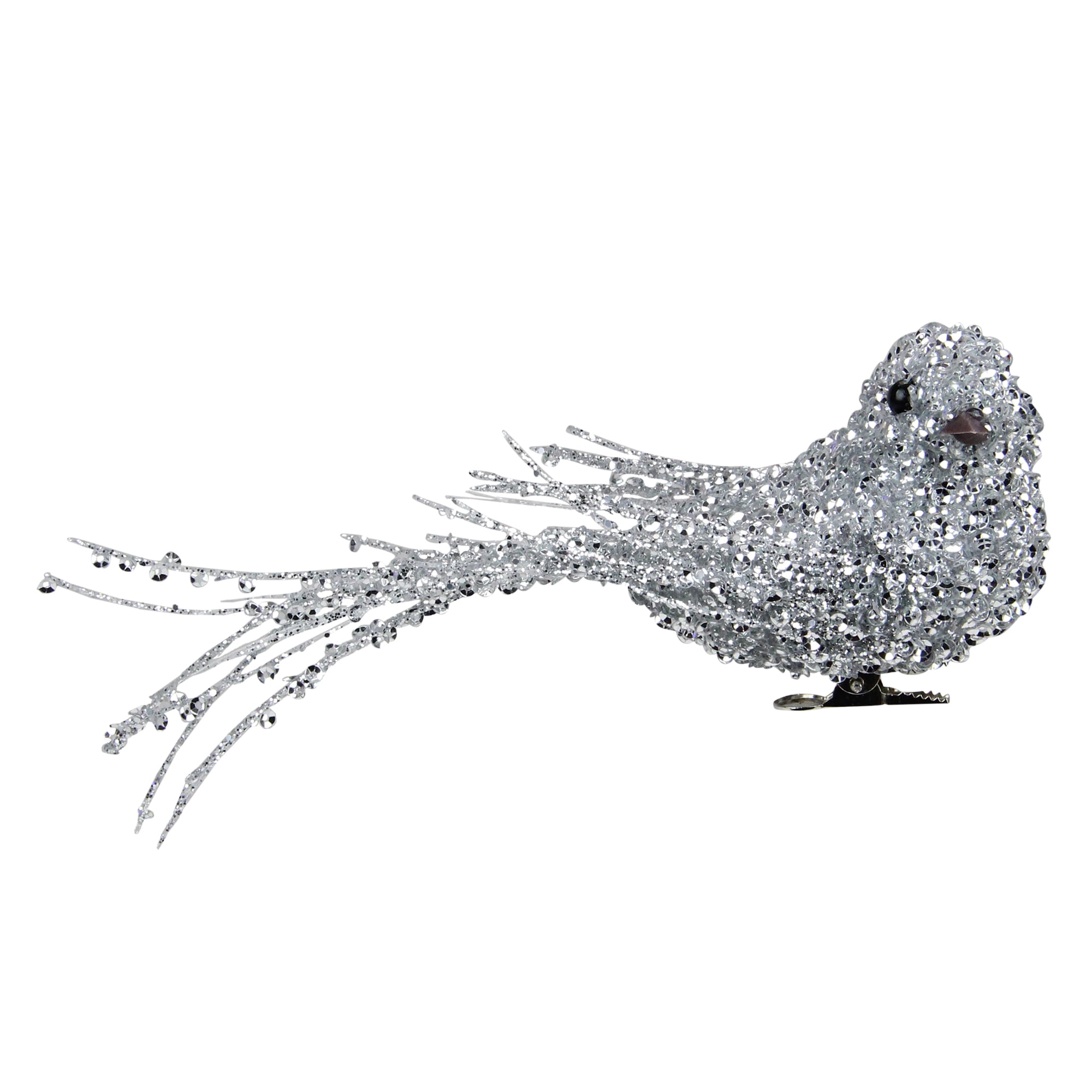 6.5" Silver Sequined Bird Christmas Ornament with Clip