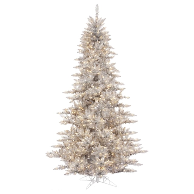 6.5' Silver Tinsel Fir Artificial Christmas Tree Warm White Duralit LED Lights Faux Silver