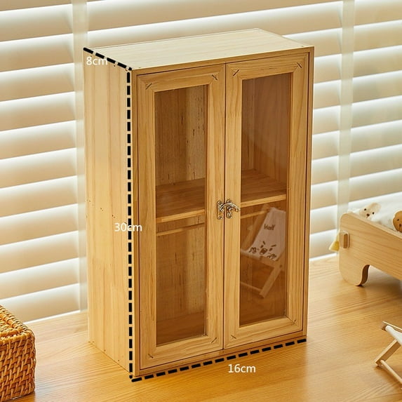6.5" Solid Wood Doll Storage Cabinet - Beech Mini Wardrobe with Non-Slip Hanging Bars & Drawer, Display Organizer for 3-5" Collectible Figures