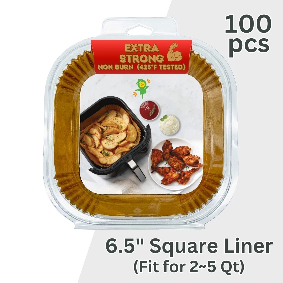 6.5" Square Air Fryer Liner (100Sheets)