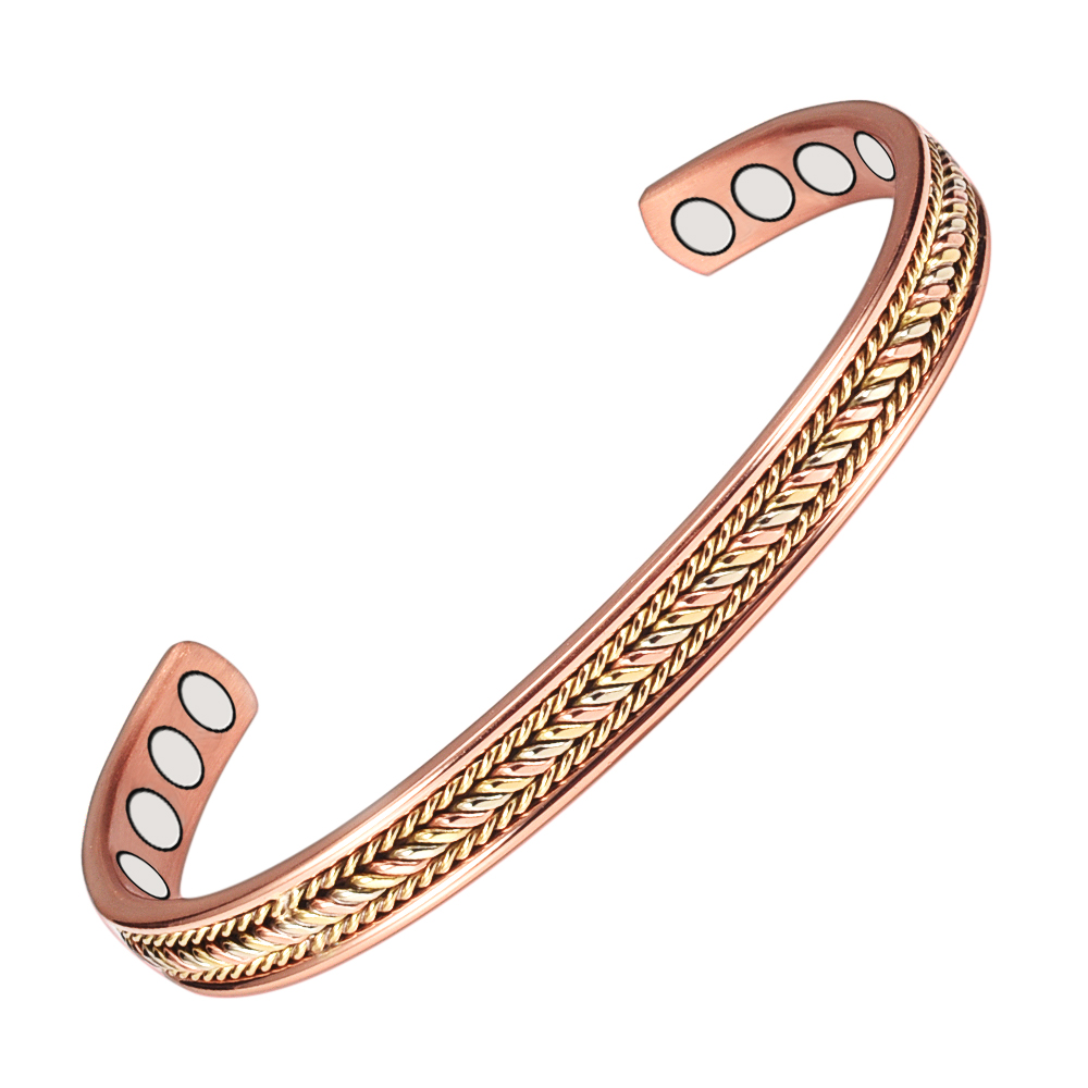 6.5'' Tri Tone Fashion Pure Copper Bracelet for Women Handmade