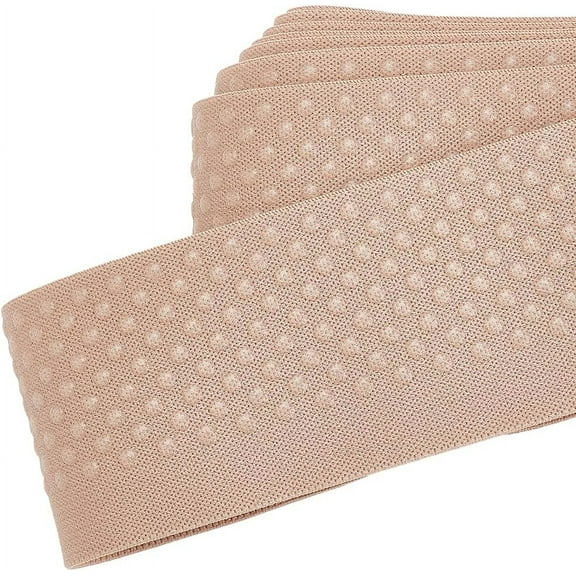 6.5 Yards Non-Slip Silicone Elastic Gripper Band 2inch Wide Polyester Eastic Tape Dot Silicone Backed Gripper for Garment Sewing Project Tan 2mm Thick