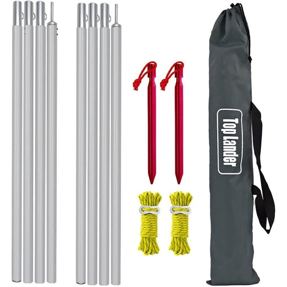 6.5 ft Aluminum Tent Poles for Tarp Ultralight Tarp Poles Folding Camping Poles Silver