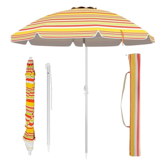 6.5 ft Beach Umbrella, Portable Umbrella Outdoor with Sand Anchor, Sun Protection, Push Button Tilt & Carry Bag, Sunshade Parasol for Beach, Patio, Garden, Poolside & Yard