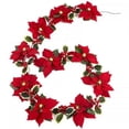 thumbnail image 1 of 6.5 ft Christmas Poinsettia Garland String Light Artificial Poinsettia String Light 10 Led Velvet Flower String Light Christmas Tree Garland Decor, Battery Operated with Red Berries and Holly Leaves, 1 of 8