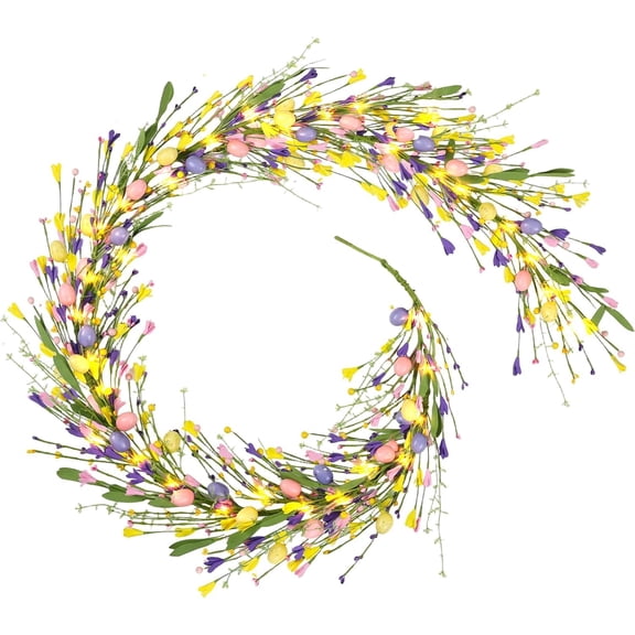 6.5 ft Easter Egg Flower Berry Garlands Decorations Spring Summer Floral Vine Garland Wreaths for Fireplace, Mantle, Table & Indoor Home Decor