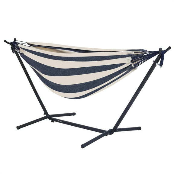 6.5 ft. Hammock Bed with Detachable Stand in White and Blue