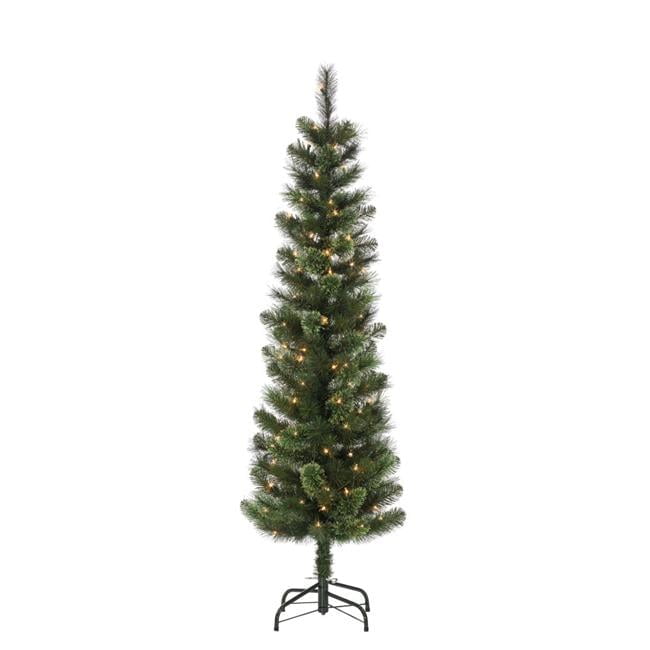 6.5 ft. Hard & Mixed Cashmere Needle Pencil Christmas Tree with 150 Warm White Lights, Green