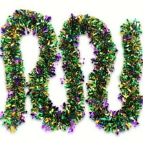 6.5 ft Mardi Gras Tinsel Garland Decorations Purple Green Gold Metallic Festooning Garland Glittering Sparkling for Mardi Gras Party Indoor Outdoor Hanging Decoration