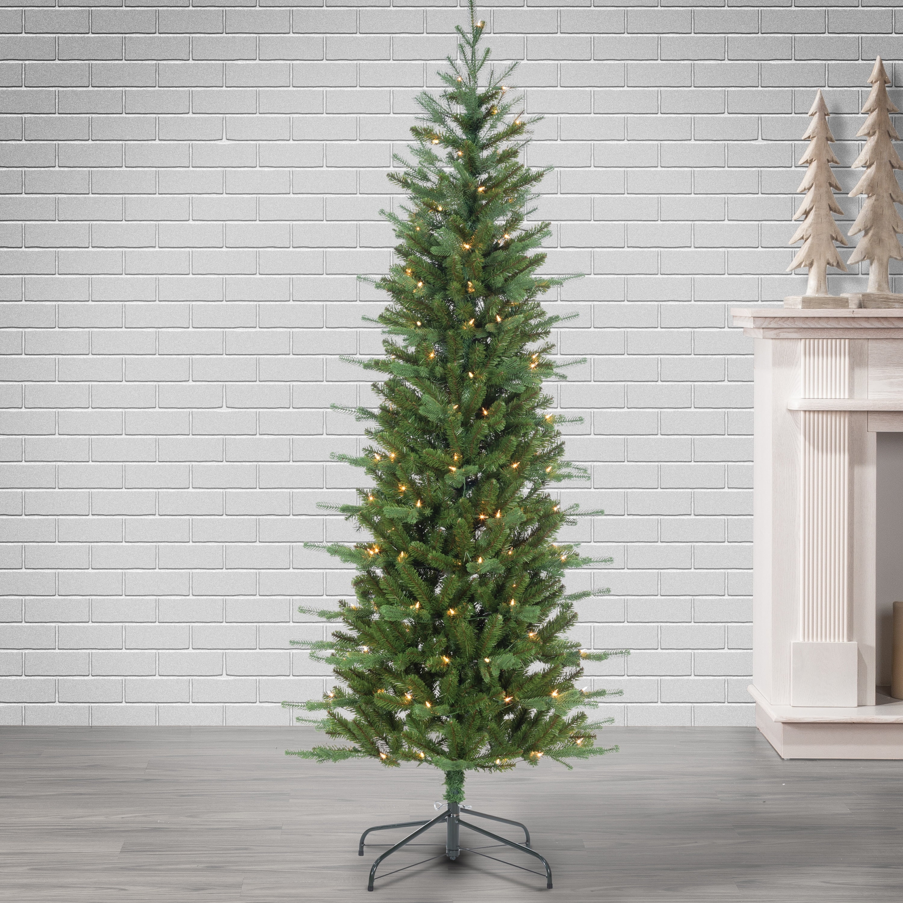 6.5 ft Green Pre-Lit Narrow Pine Christmas Tree with Clear Lights