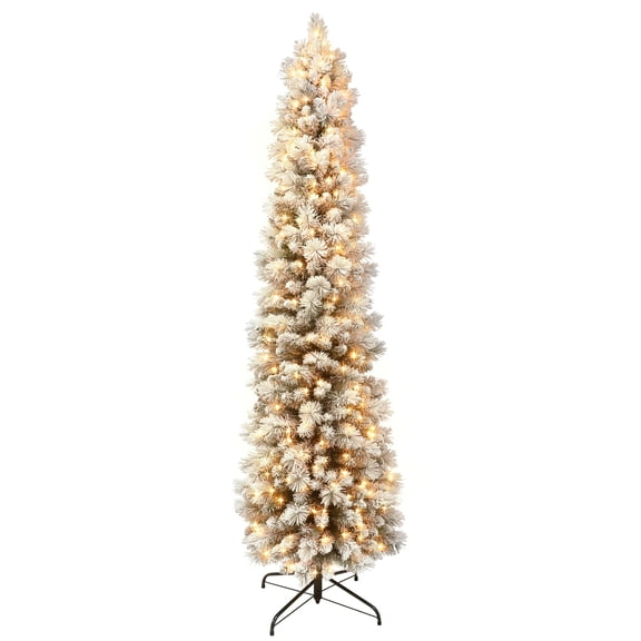6.5 ft Pre-Lit Flocked Pine Pencil Artificial Tree
