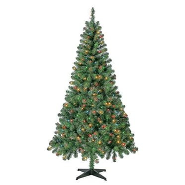 6.5 ft Pre-Lit G50 Color-Changing LED Trinity Flocked Pine Artificial ...