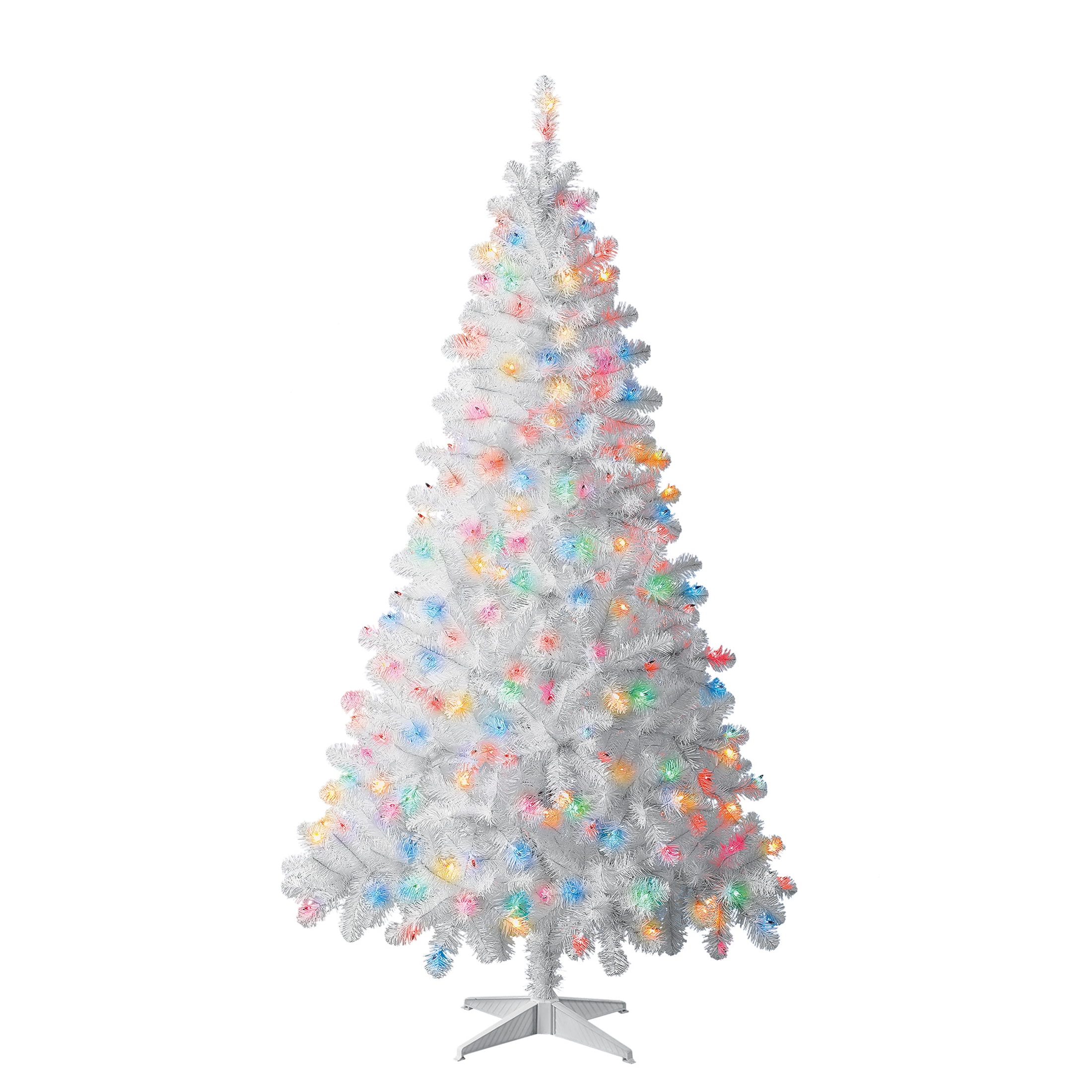 6.5 ft Pre-Lit Madison Pine White Artificial Christmas Tree, Multi ...