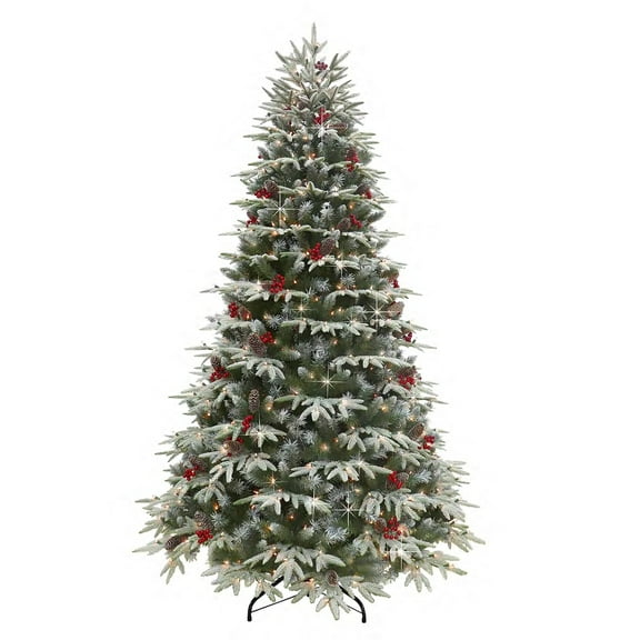 6.5 ft Pre-lit Flocked Halifax Fir Tree 2161 Tips 500 UL Clear Incandescent Lights