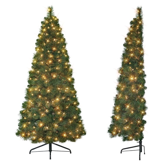 6.5 ft Pre-lit Wall Half Tree 437 Tips 150 UL Clear Incandescent Lights