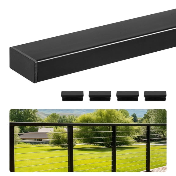 6.5 ft Stainless Steel Handrail Rectangular Top Stair Landing Matte Black Coated Adjustable Metal Indoor Outdoor Steps with End Caps Compatible with Cable Railing Kits