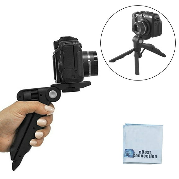 Adjustable Tabletop Camera Tripod/Steady-Shot Hand Grip, 6.5" inches (Black) for Canon, Nikon, Panasonic, JVC, Pentax, Sony, Fujilim, Olympus and many more Cameras with eCostConnection Microfiber