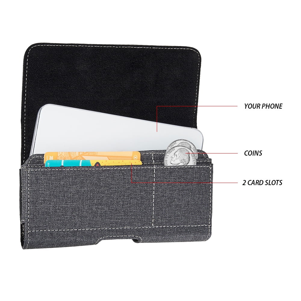 6.5-inch Horizontal Universal Cell Phone Holster Pouch with Belt Clip and Card Slots