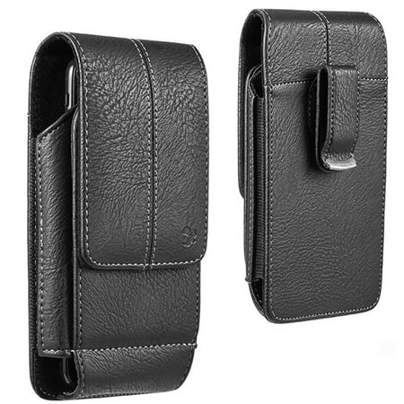 6.5-inch Vertical Black PU Leather Universal Cell Phone Wallet Holster Pouch with Belt Clip and Card Slots