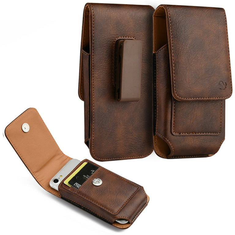 6.5-inch Vertical Brown PU Leather Universal Cell Phone Holster Pouch with Belt  Clip and Card Slots 